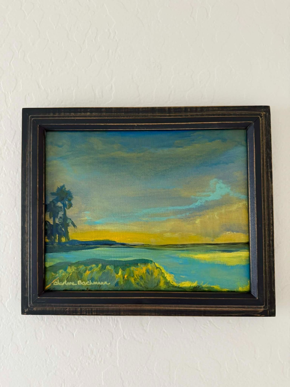 Original Framed Painting Acrylic Landscape Seascape Signed One of a Kind 12X10