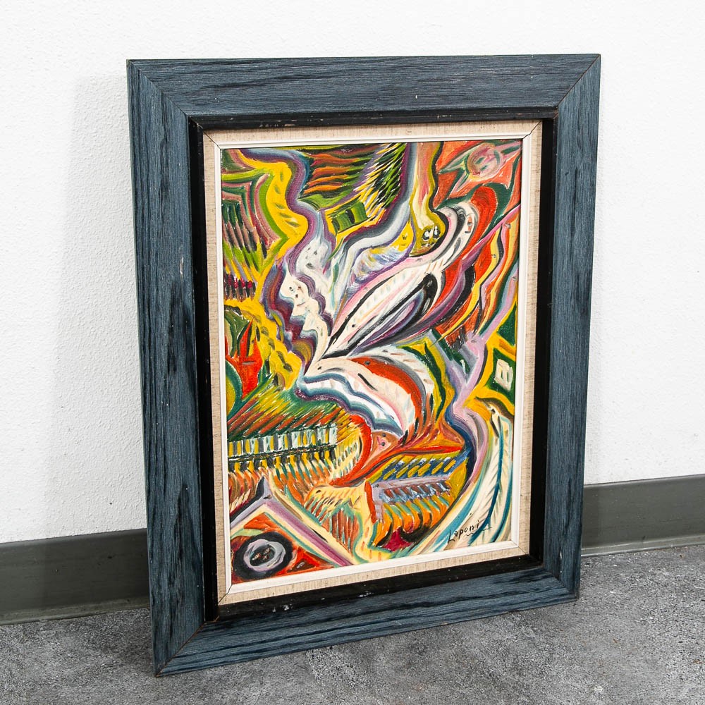 Mid Century Modern Art Original Abstract Expressionism Multi-Color Canvas Framed