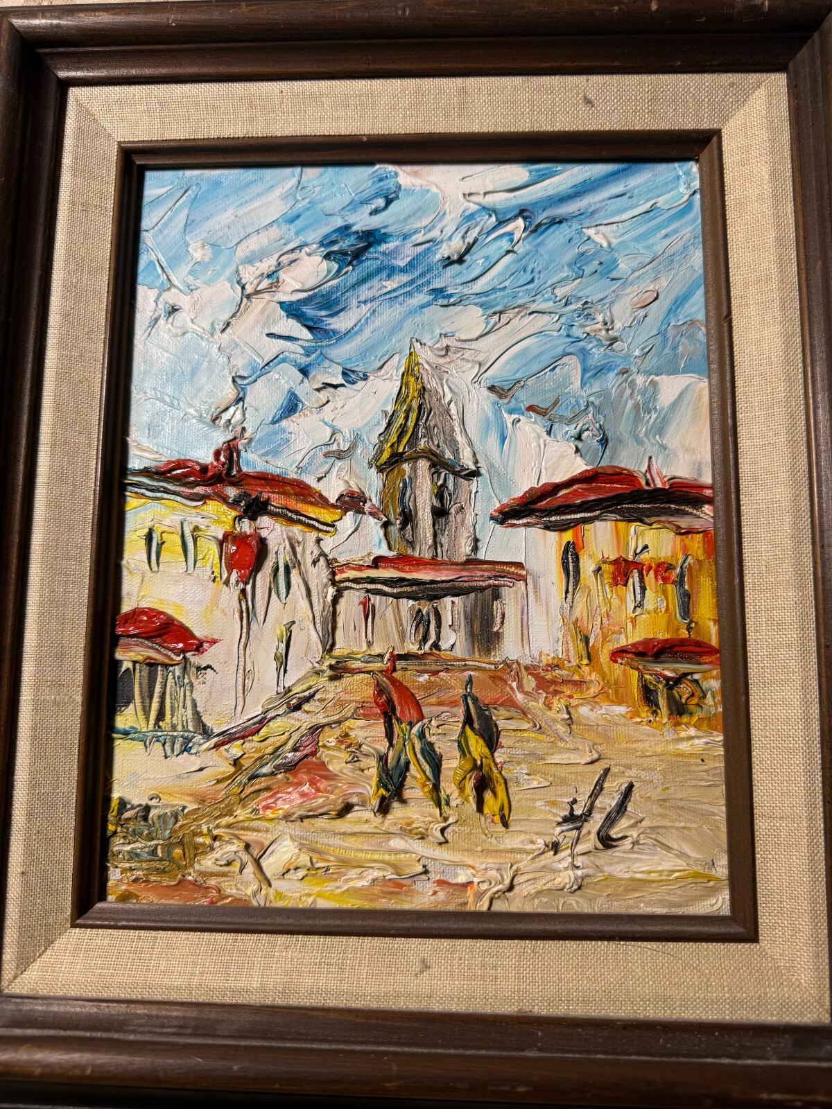 HL Impasto «Street With Figures Scene» Oil Painting – Signed And Framed