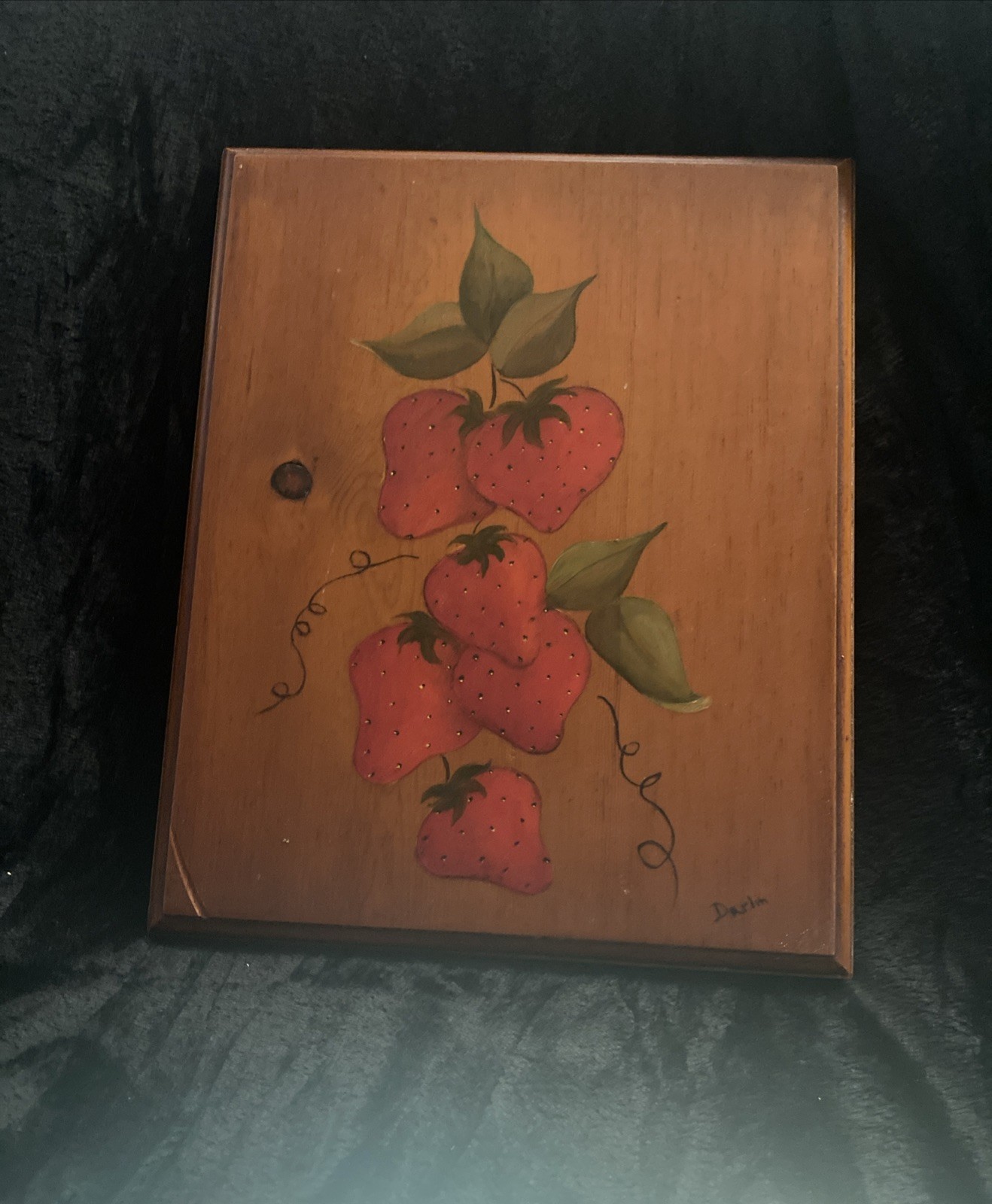 MCM Hand Painted And Signed Strawberry On Wooden Panel