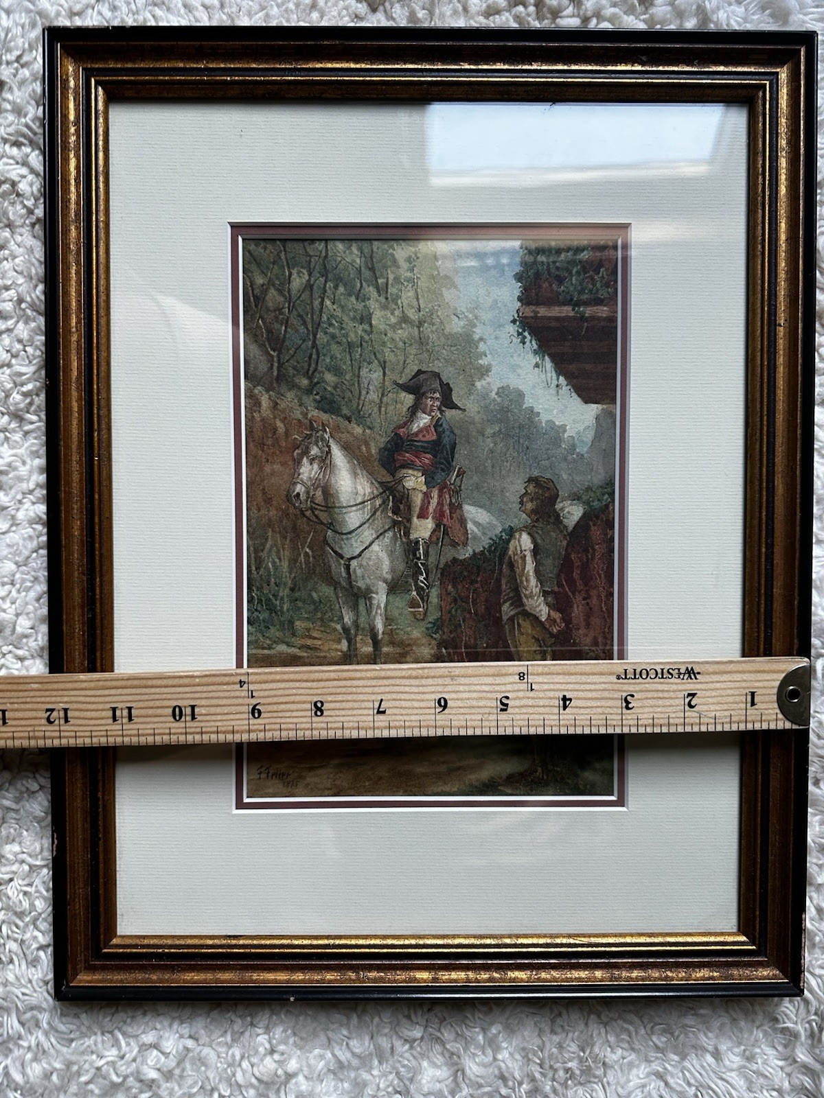 Original Listed Frank Feller 1875 Signed Watercolor Napoleon on White Horse