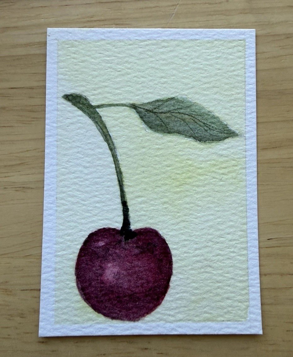 ACEO Original Mini Art Card OOAK Watercolor Cherry Fruit Summer 2.5 x 3.5