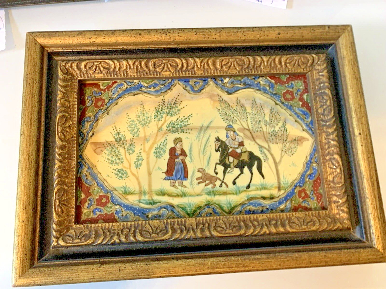 Rare Vintage Middle Eastern Persian Horse Gouache Painting – Framed on Celluloid
