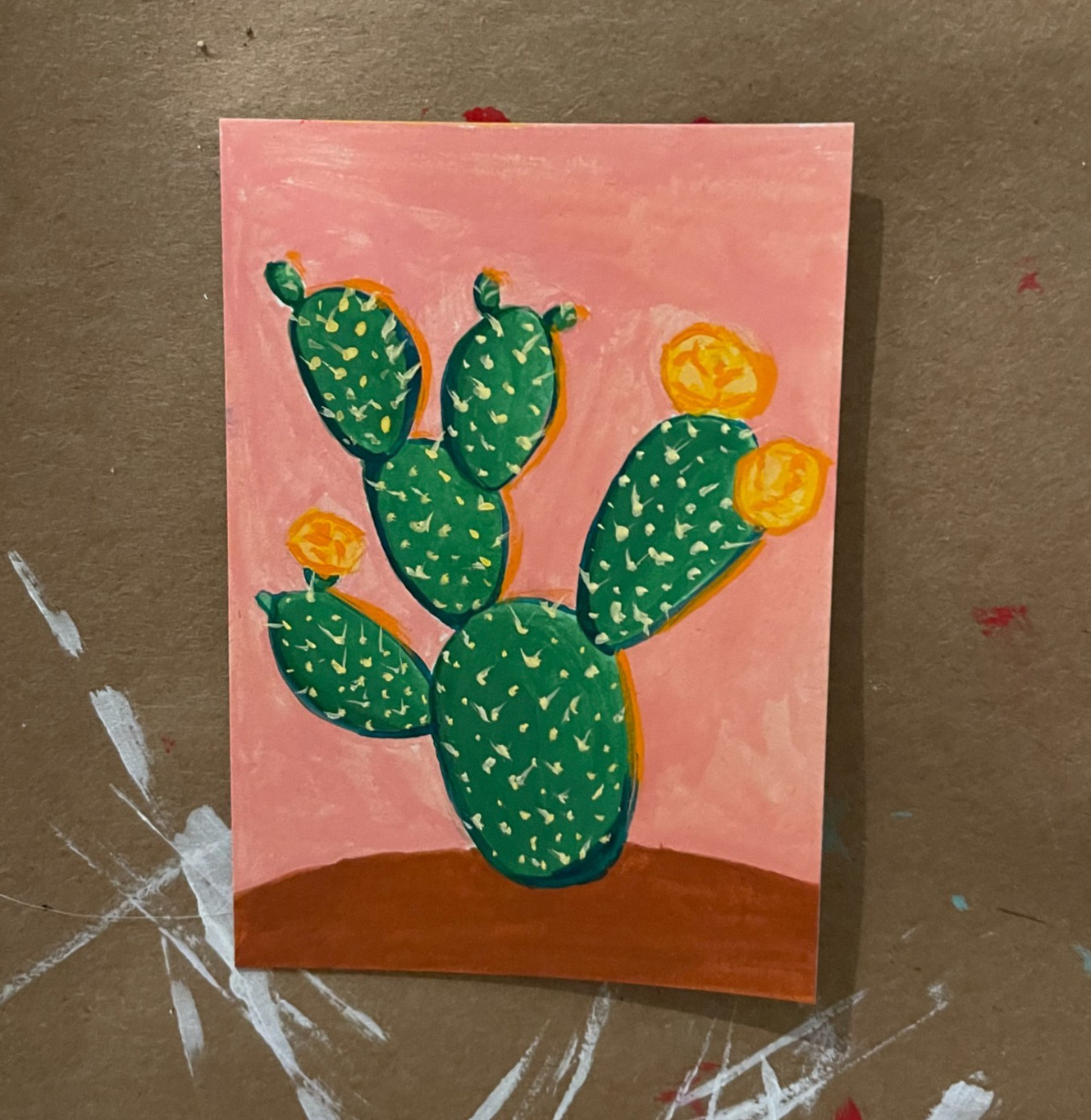 ACEO: Original Art Gouache Cactus Flowers 2.5in x 3.5in