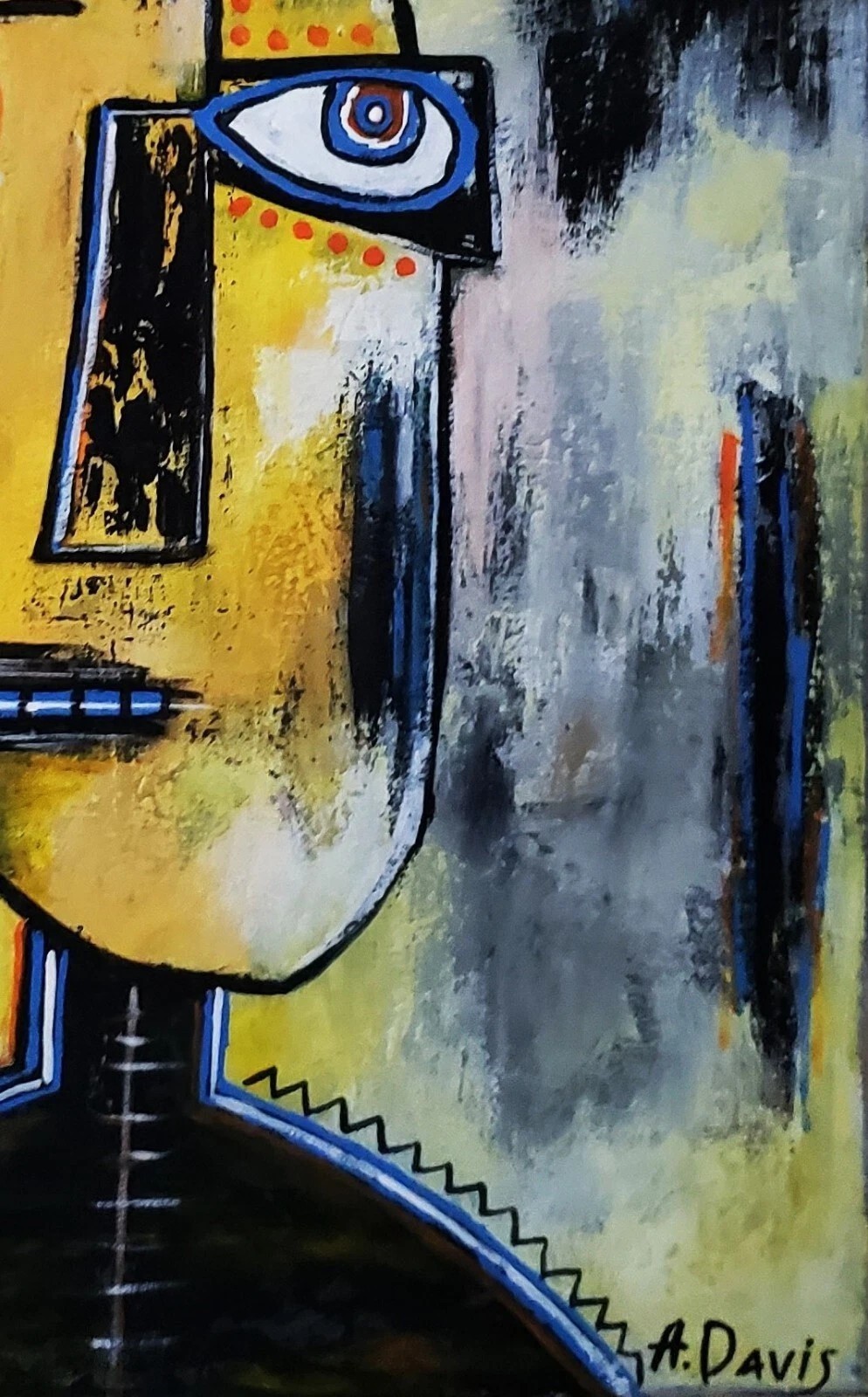 A.Z. Davis 20″ x 16″ Painting Abstract Modern Folk Pop Outsider Art Portrait Men