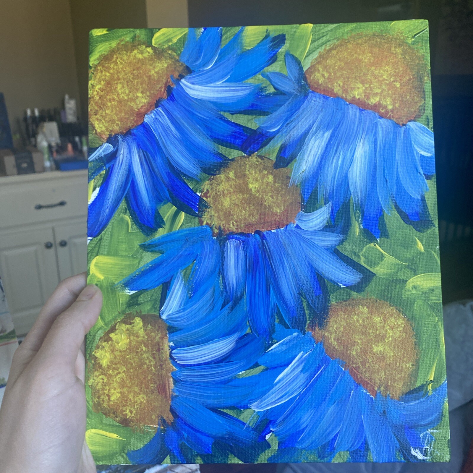 paintings on canvas Panel original 8/10, gift, Abstract Flowers,coneflower