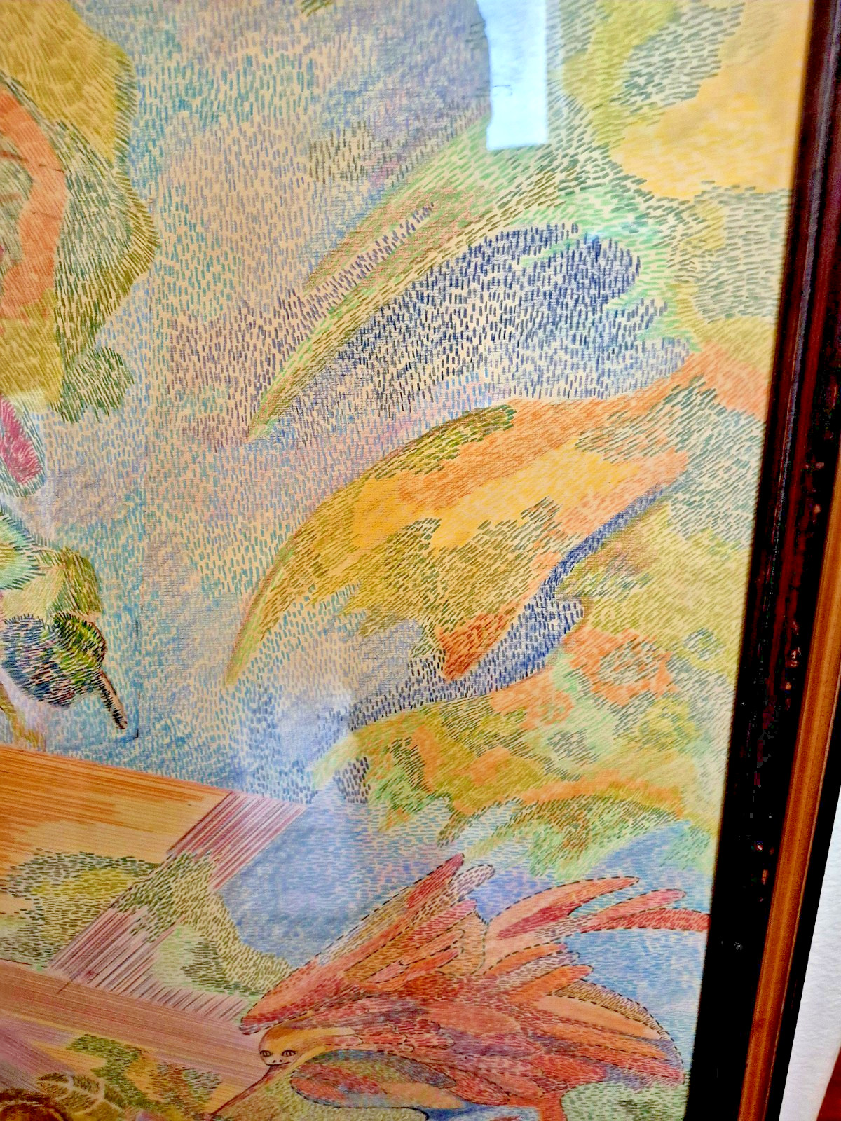 Large 43″ X 36″ Art Painting Colored Pencil Pointillism Mima Trifunovic Mermaids
