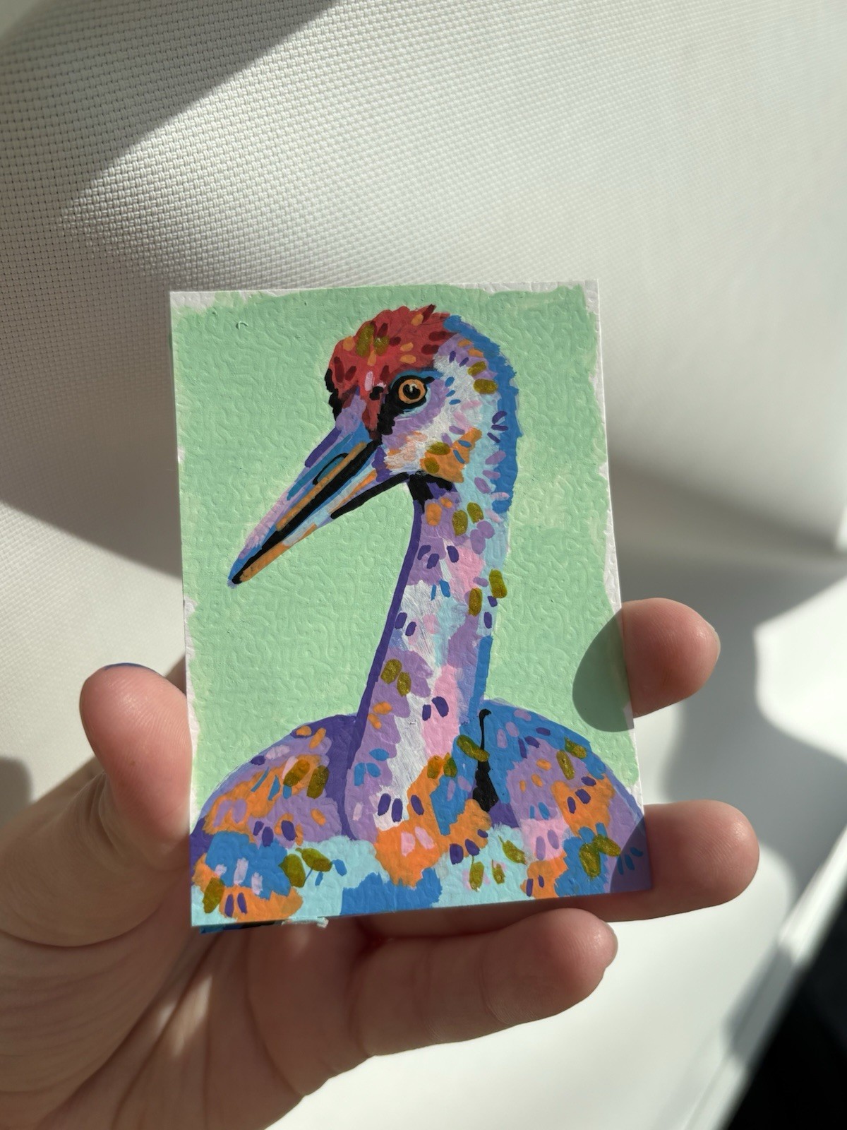 Abstract Sandhill Crane Bird ACEO ATC Original Acrylic Marker 2.5×3.5in