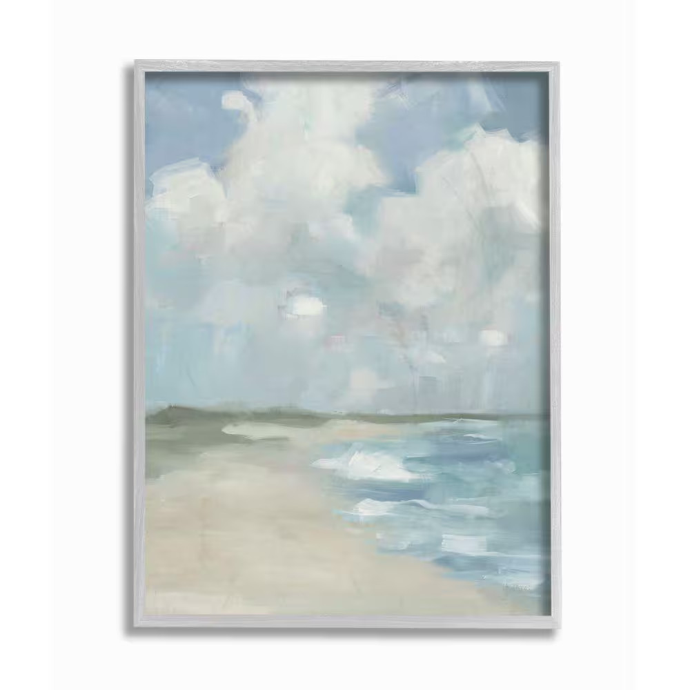 11 In. X 14 In. «Impressionist Neutral Blue Green Beach Ocean Painting» by Third