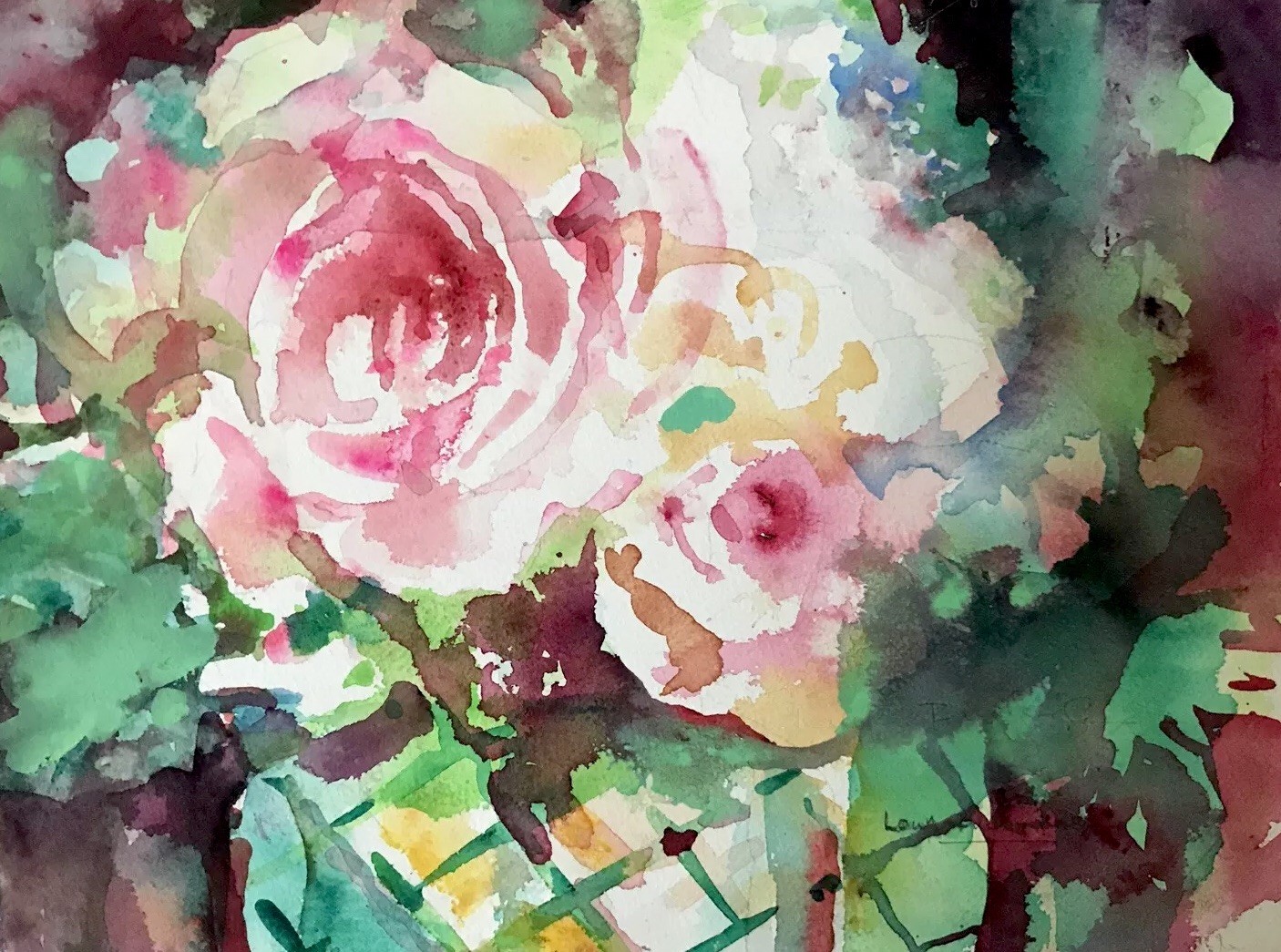 Roses In Crystal Vase – Stunning Watercolor – Bulgarian Artist POPOVA? – Signed