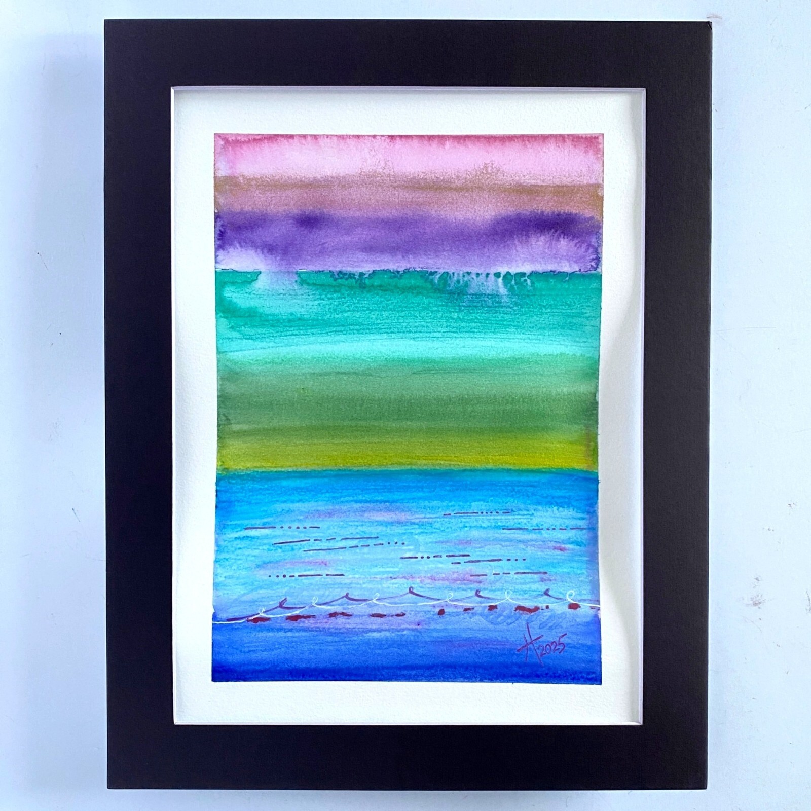 Art Original Storm on the Horizon Watercolor Painting Wall Art 11x14in Matted