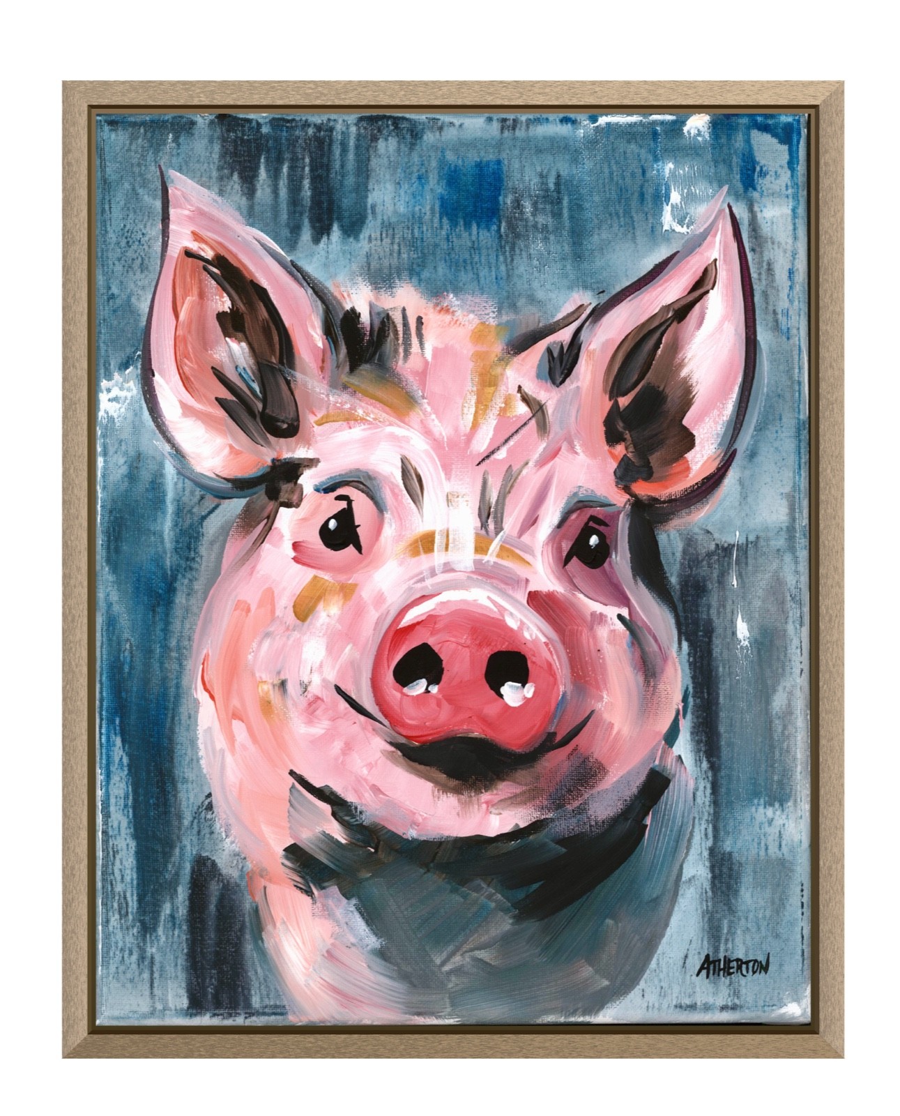Atherton 11×14 Original Abstract Cute Piggy Painting «Pink Pig» hand painted