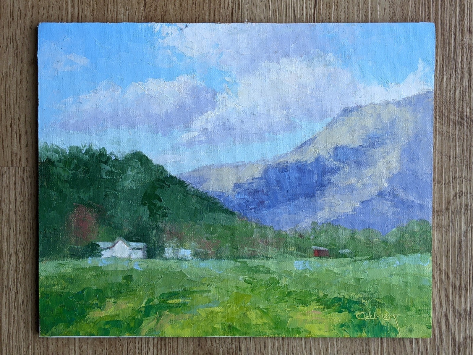 Original Signed Landscape Painting Foam Board Mountain Scene 8×10″ Addren Ross