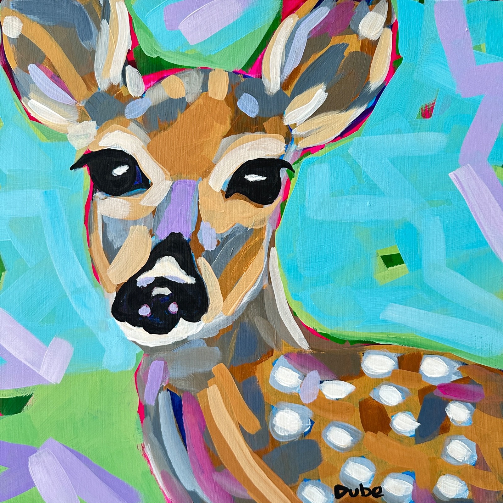 Deer Painting Modern Impressionist 12×12″ Cradled Wood Panel Hand Painted -DUBE