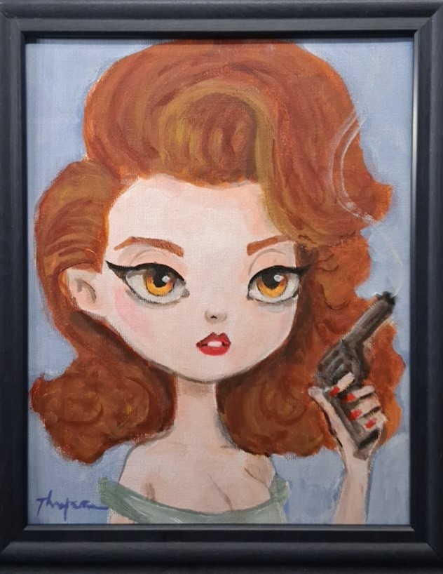 Original Glamour Girl Painting Thayer Art OOAK 8×10 Mid Century Modern Style