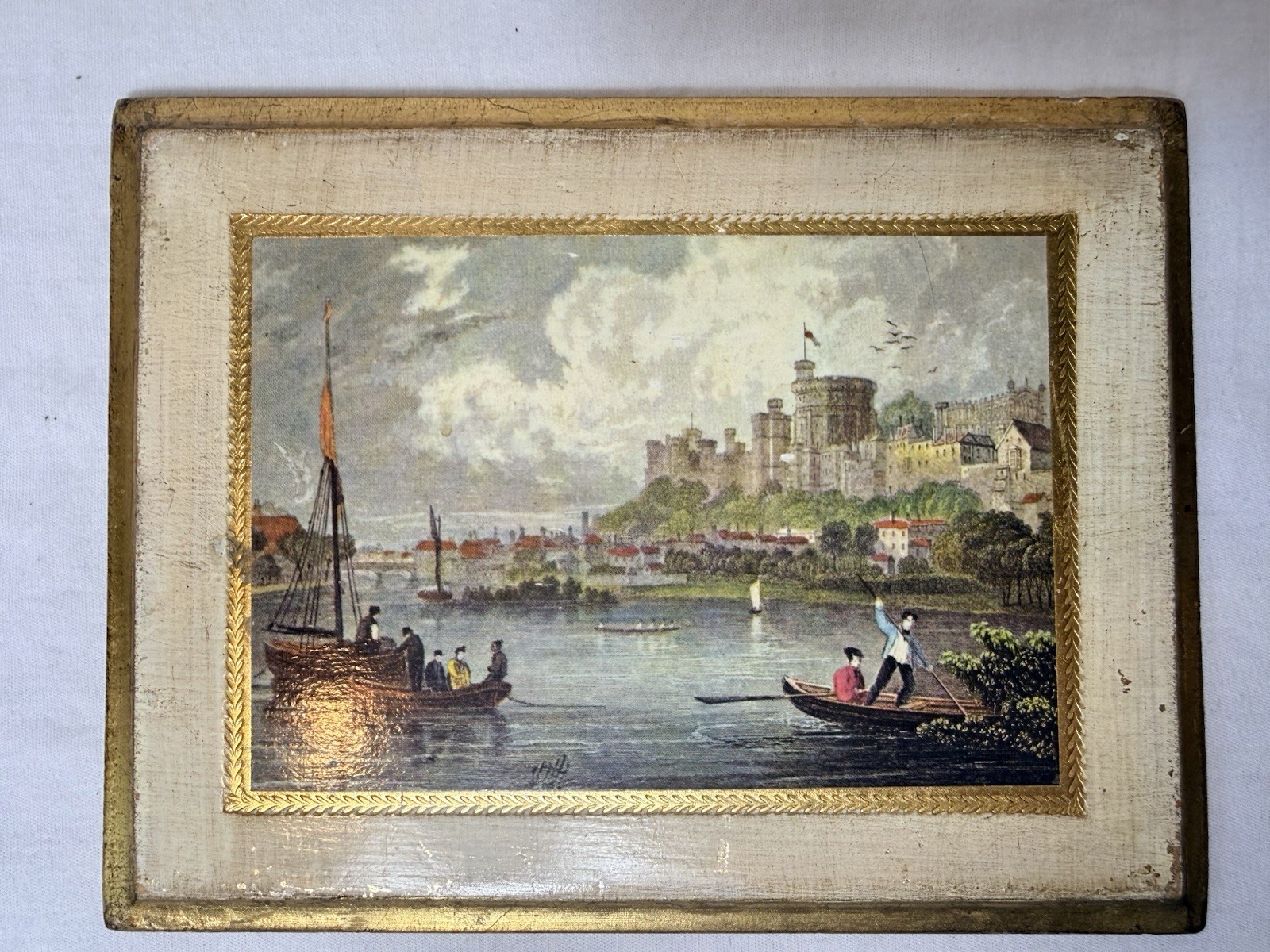 Vintage Windsor Castle Wood Plaque Art William Tombleson River Thames London 8×6