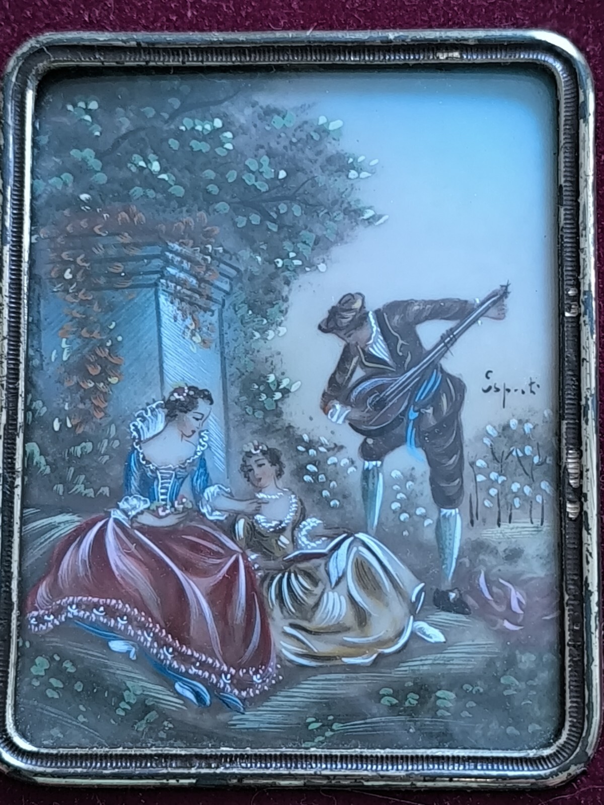 Painted Miniature ‘The Music Lesson After Nicolas Lancret’ Signed Esprit
