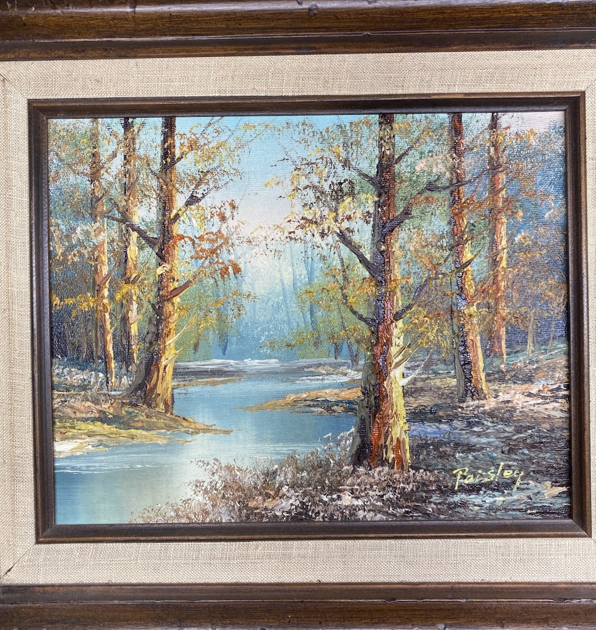 Vintage Framed Landscape Oil Paintings Paisley & Conti Woodland River Art