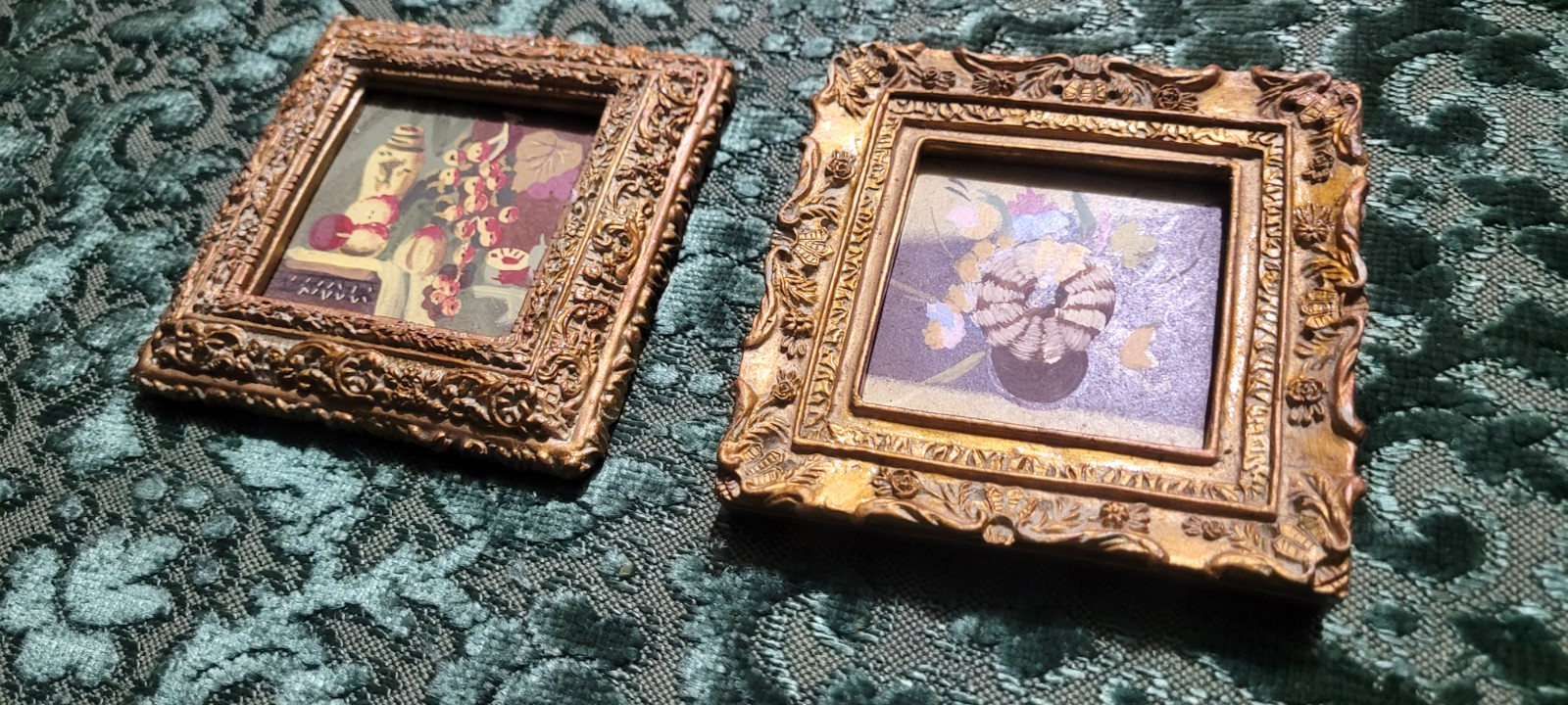 Set of 2 Mini Gold Framed Still Life Acrylic/Oil Paintings Decorative Display