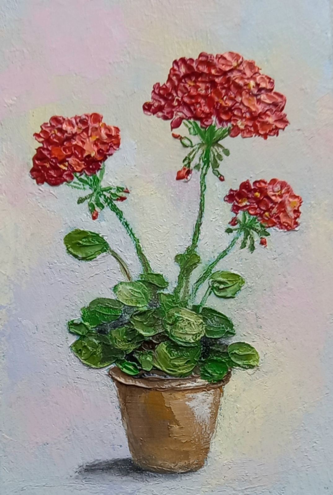 Summer Original Oil Painting Still Life Geranium Flowers Impasto Art 4 x 6 in