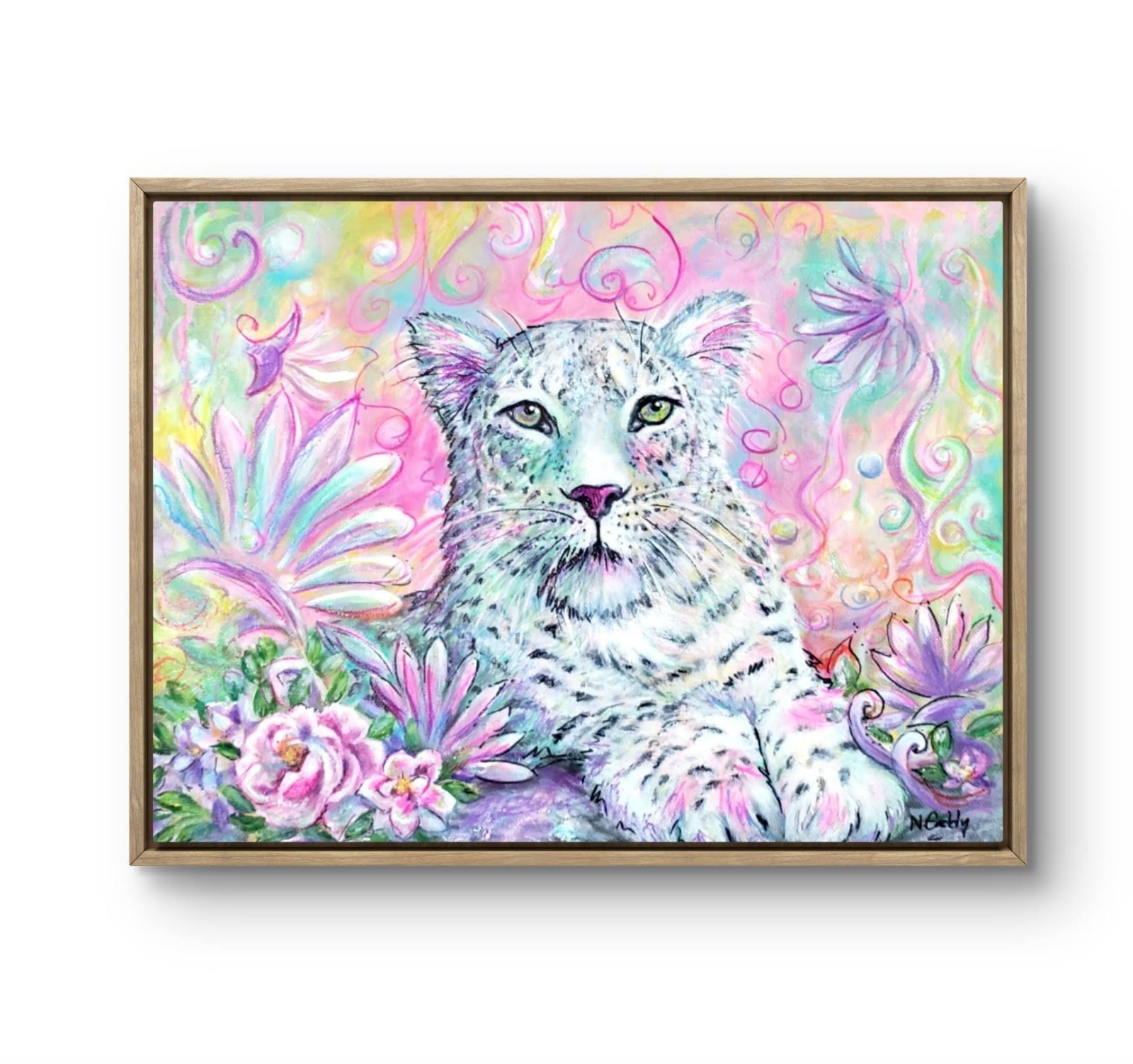 Original 14 x 11 Colorful Snow Leopard Canvas Oil Painting