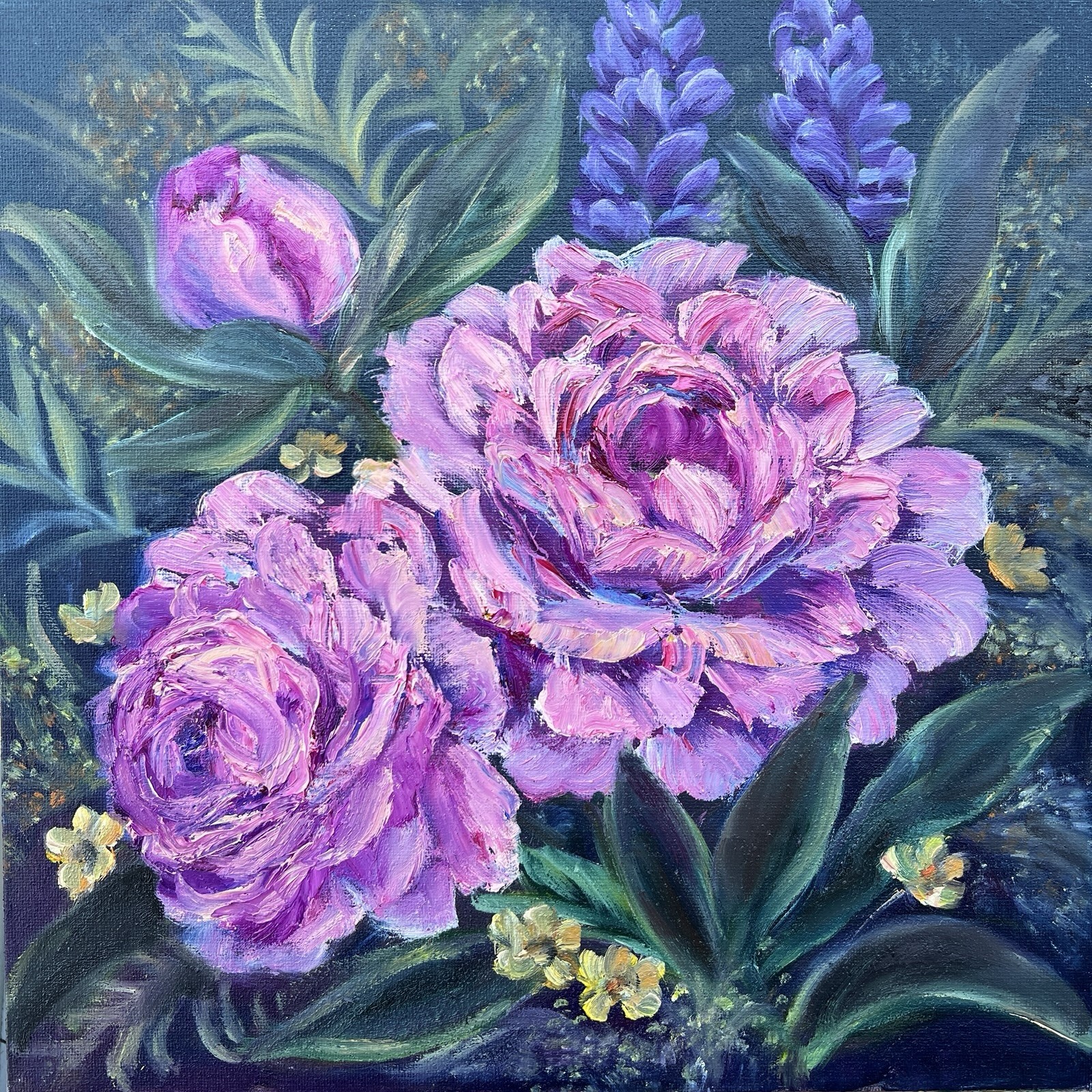 Peony Flowers Original Oil Painting 12×12 Canvas Floral Wall Art Wall Decor