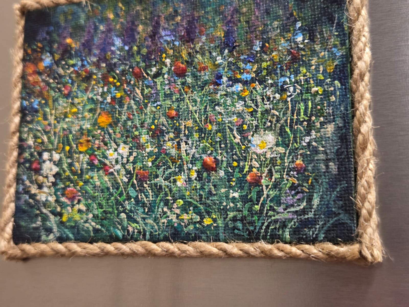 Original Wildflowers Meadow Mini Canvas Acrylic Fridge Magnet Painting 4.2×3 In