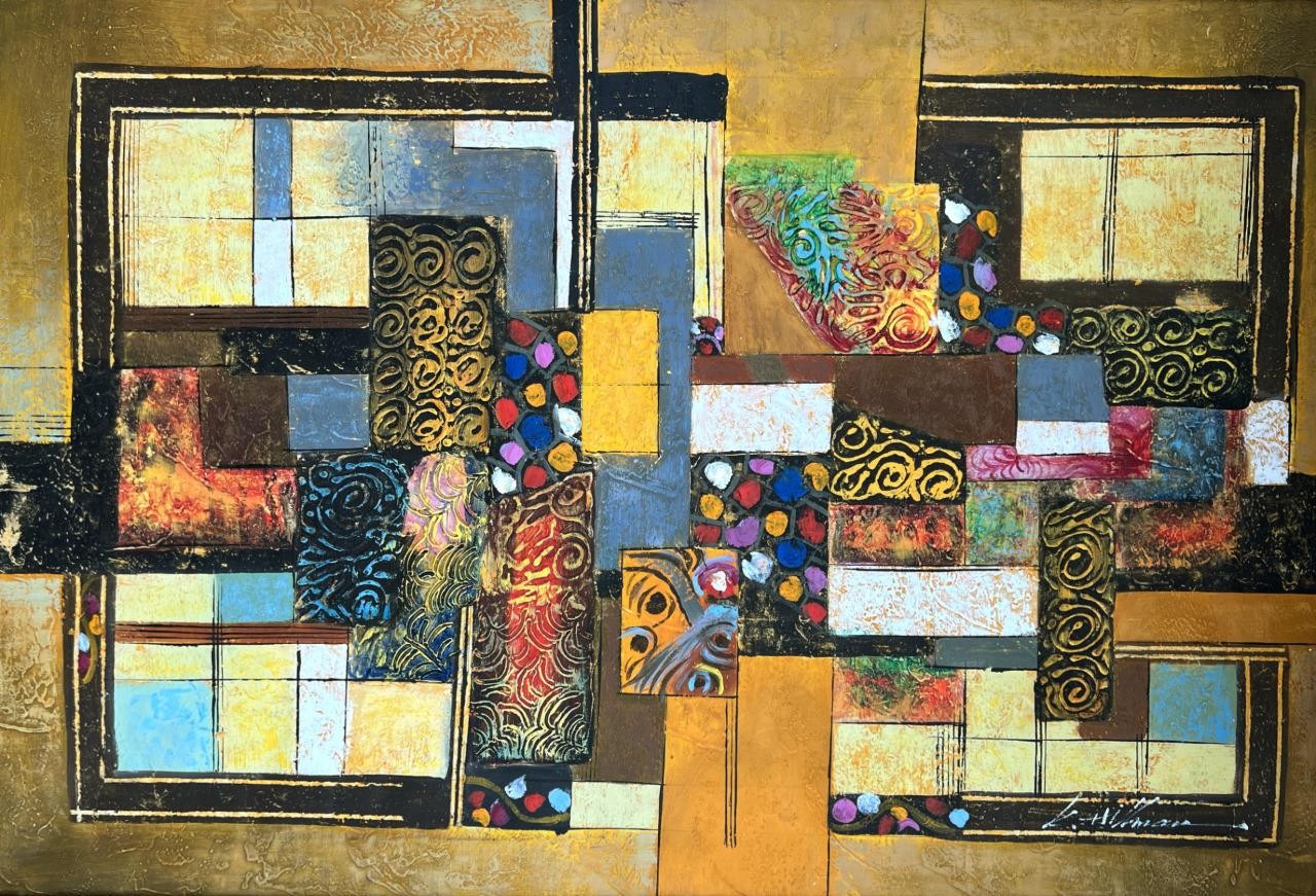 Decorative Art Modernism Geometric Cubist Abstract Oil Painting Signed K Hillman