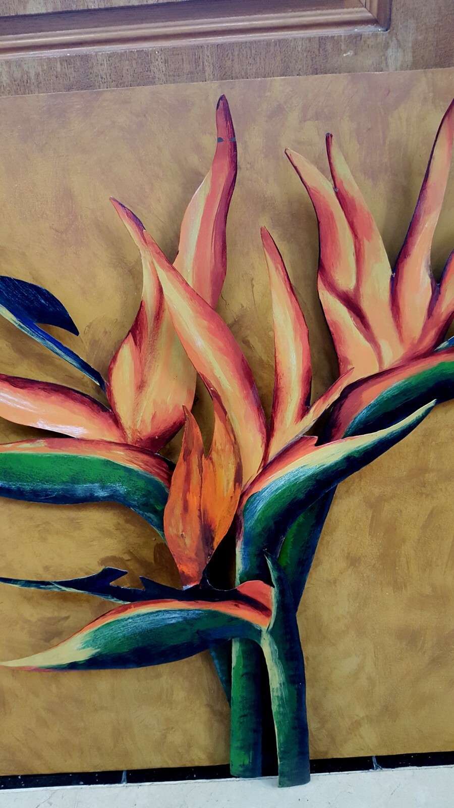 ORIG SIGNED ROMEY 3DIMENSIONAL Oil Painting METAL BIRD OF PARADISE Flowers PERU!