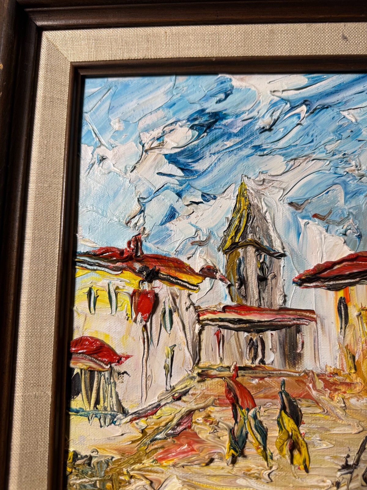HL Impasto «Street With Figures Scene» Oil Painting – Signed And Framed