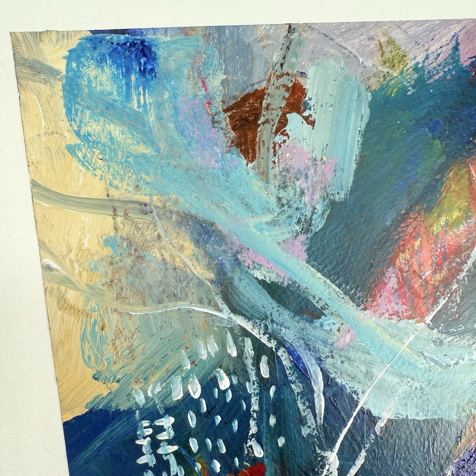 Original Abstract Art Painting on Heavy Paper Colorful Acrylic Signed 9×11.75 E