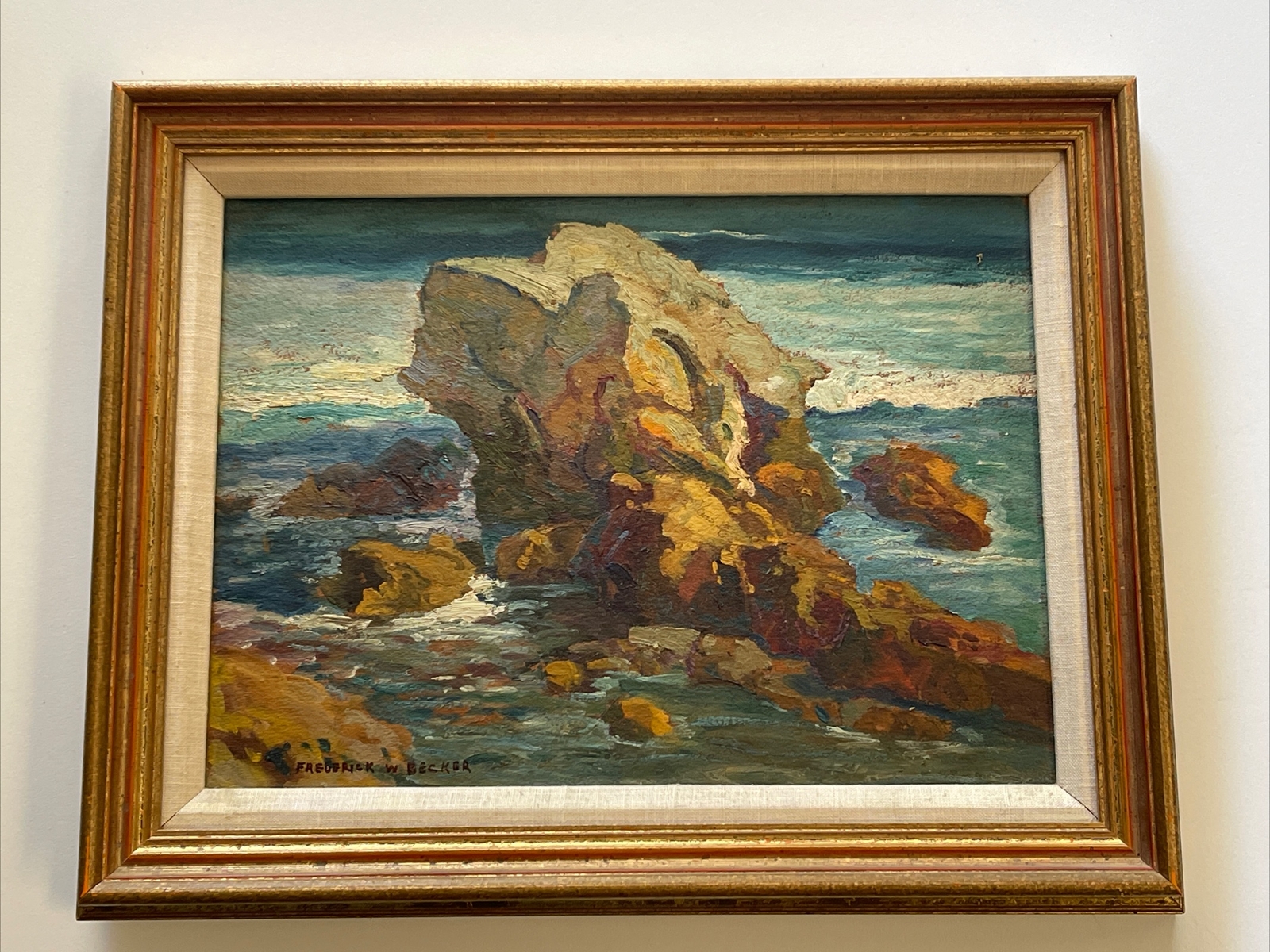 FREDERICK BECKER ANTIQUE LANDSCAPE PAINTING AMERICAN PLEIN AIR COASTAL BEACH