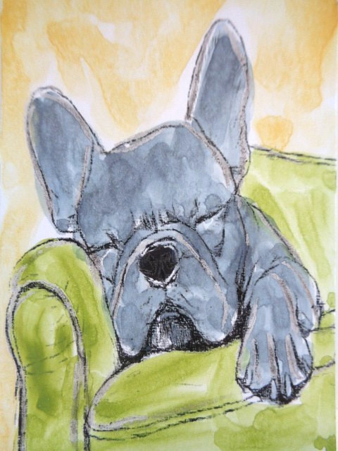 ACEO Cute FRENCH BULLDOG Painting Art
