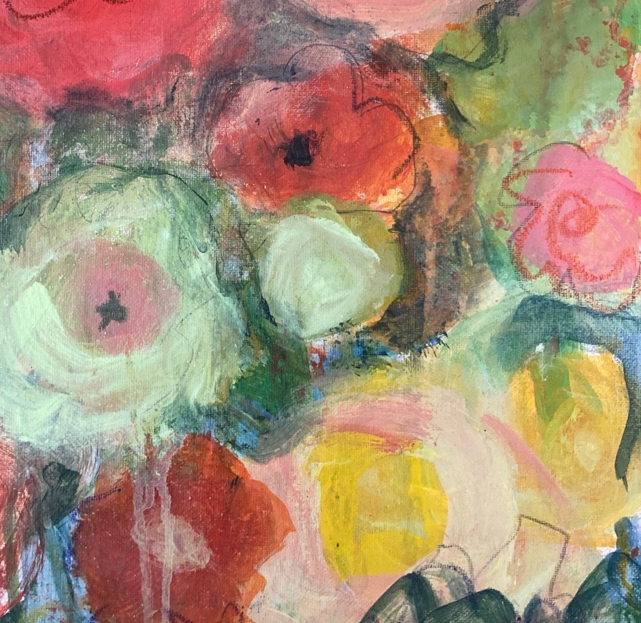 Original Abstract Floral Acrylic 12×16 Canvas Painting, Holly Hammond