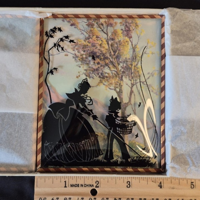 Antebellum inspired Reverse Painted Bubble Glass Silhoette Mother Child Outdoors