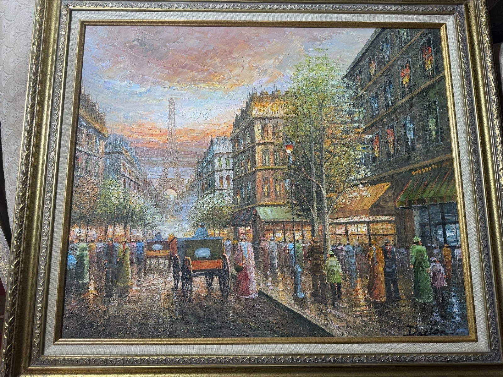 Large Dalton «Parisian Street With Figures Scene» Oil Painting – Signed/Framed