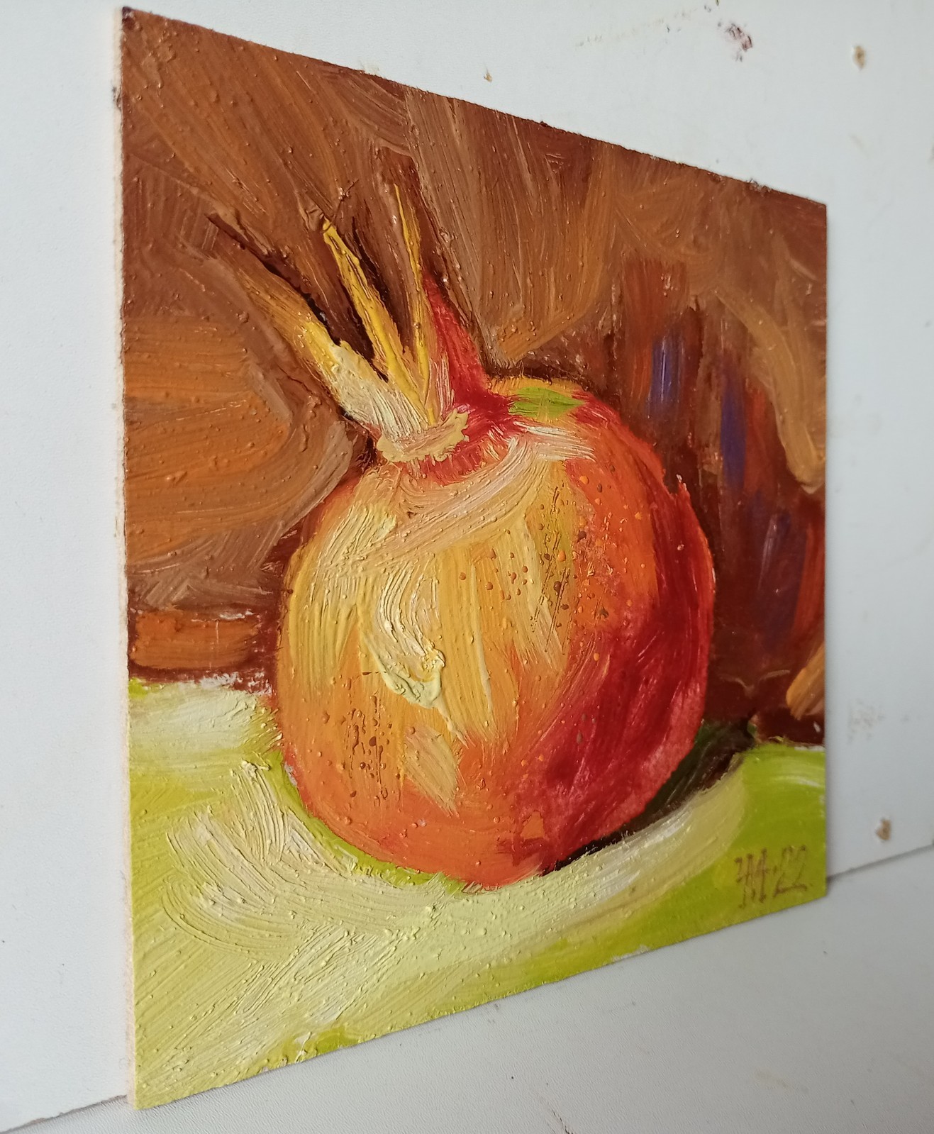 Pomegranate Impasto Painting Original Art Impression Oil Painting 5.9 x 5.9 in