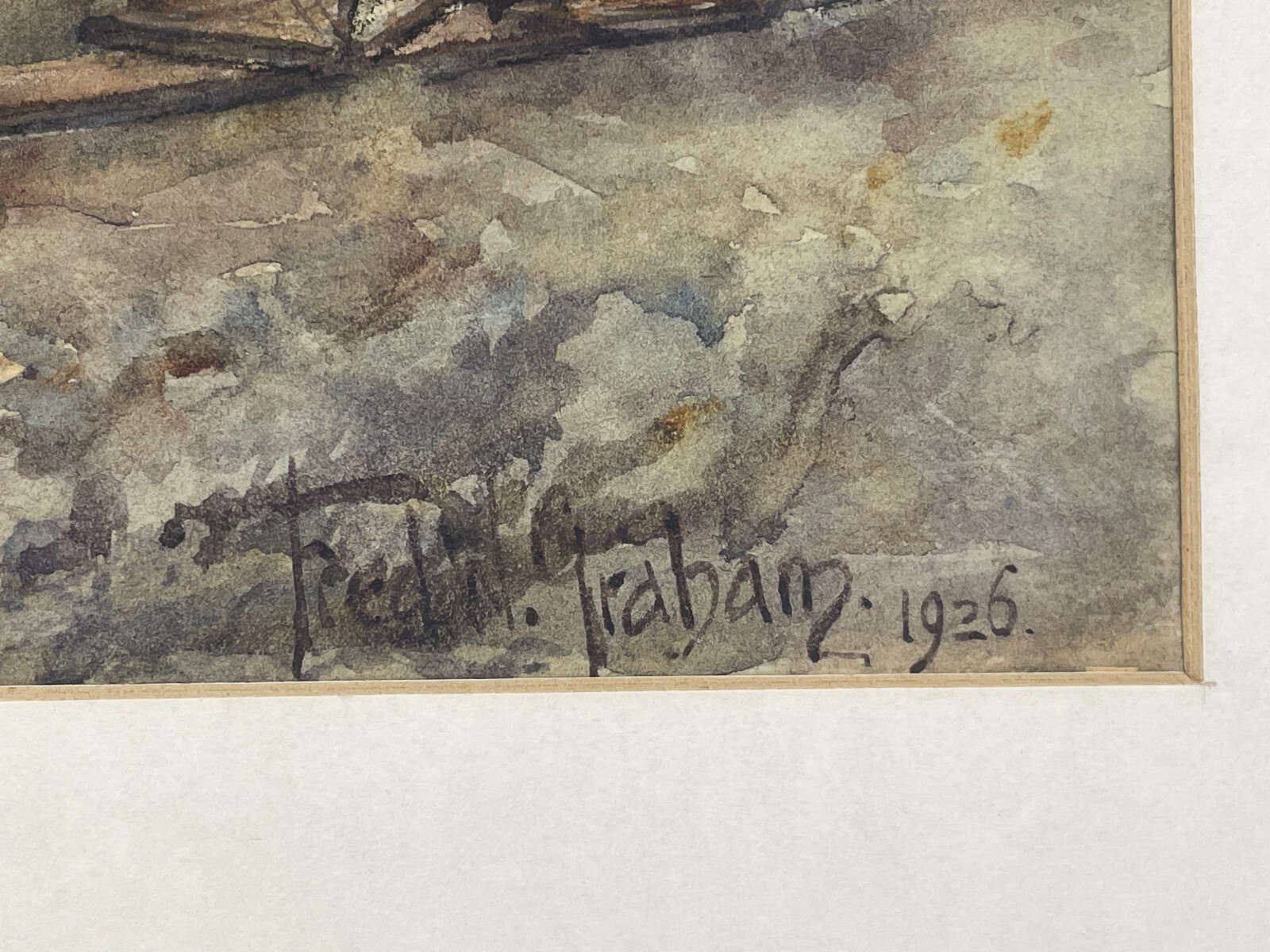 Antique Watercolor Painting Fred E. Graham Listed Artist Fishing Boat Traps