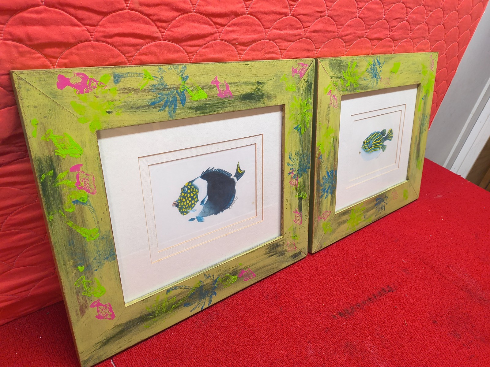 Used Rebecca Arrants Paintings Tropical Fish In Frame Good Condition