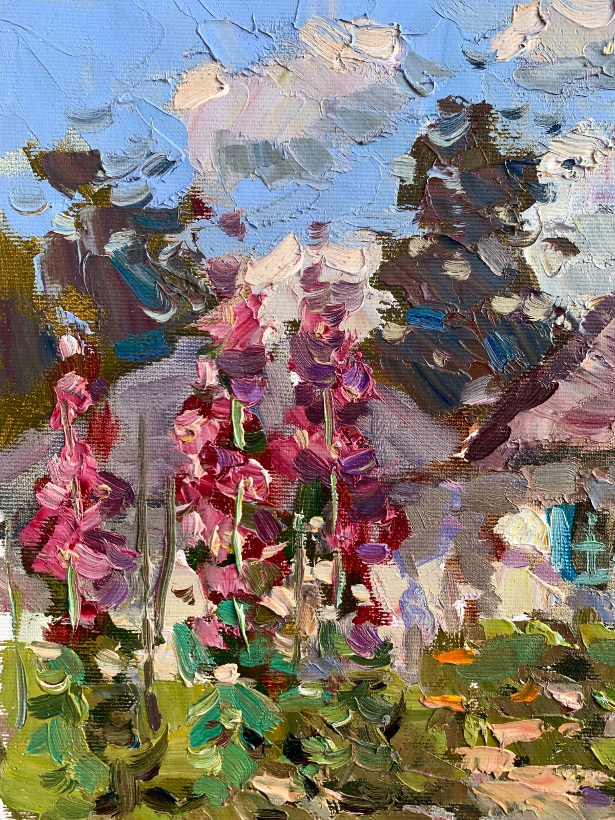 Oil painting Rural garden Ukrainian painter canvas Unframed original landscape
