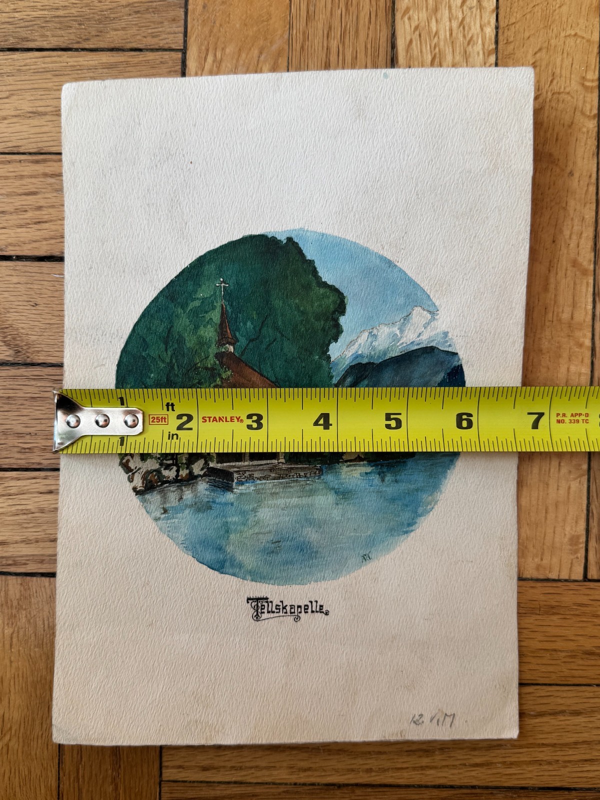 Antique 19th Cent Swiss Landscape Watercolor Painting Tellskapelle OOAK 6.5×9.5