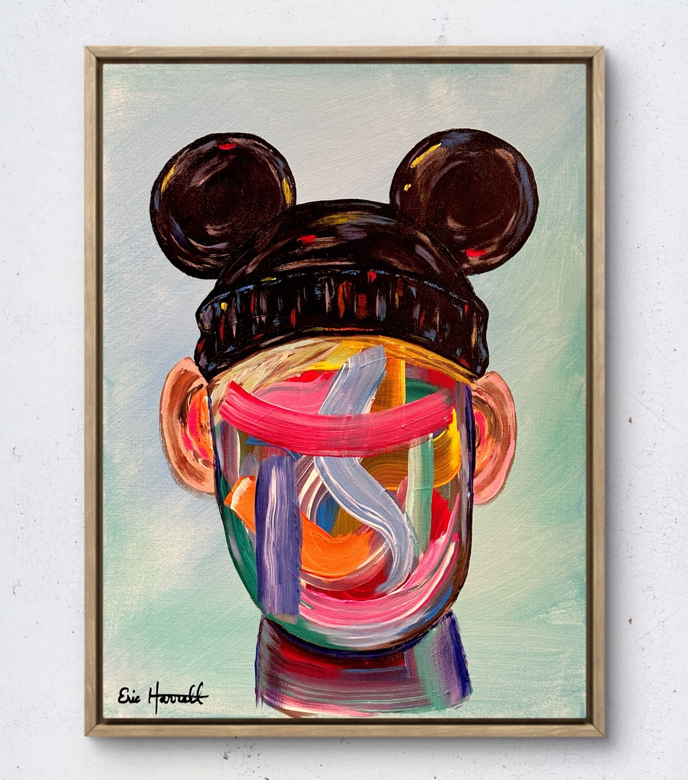 Original Mickey Ears Portrait Art 16×12 Canvas Colorful Modern Abstract Painting