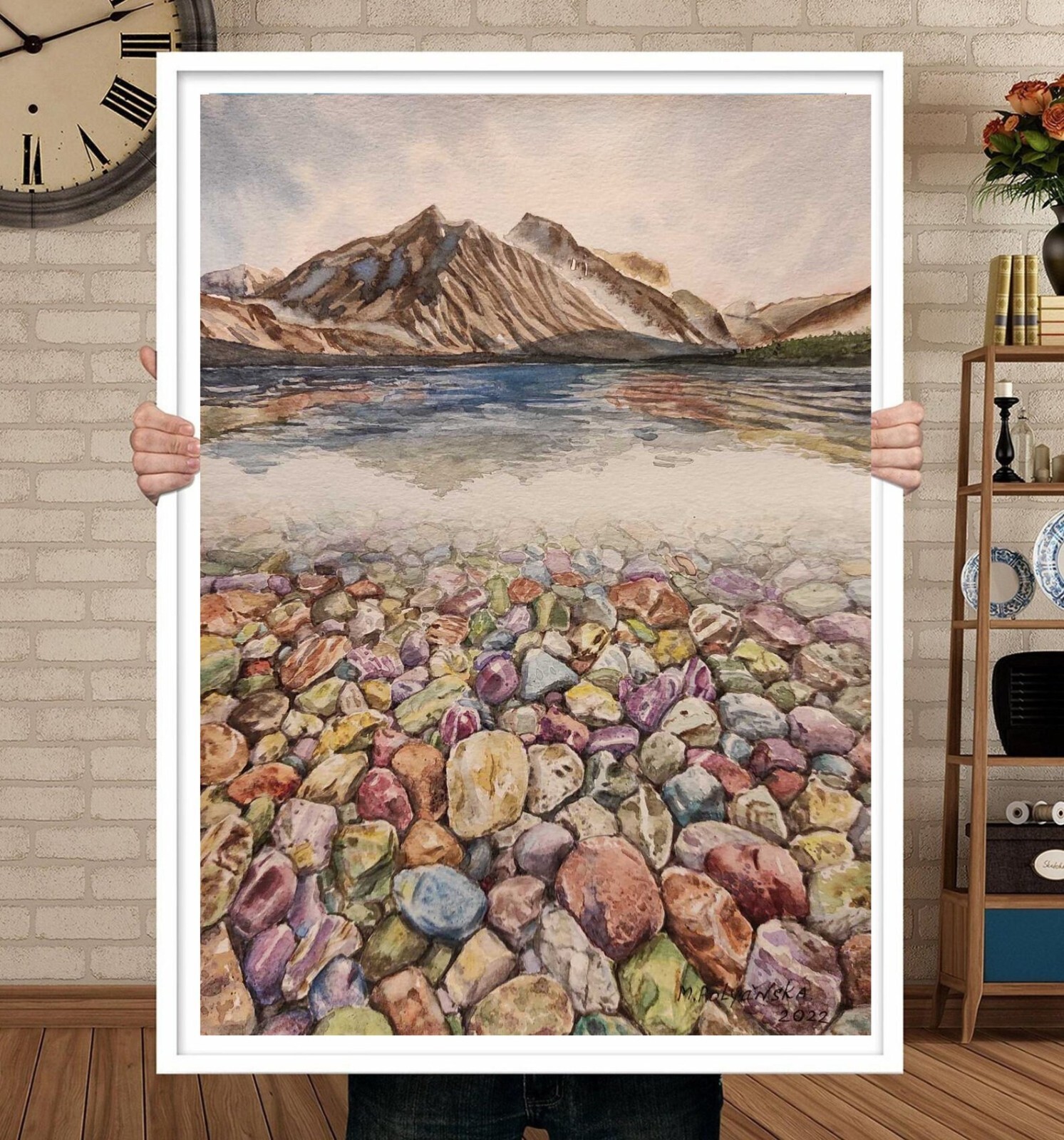 USA ROCKS Original Artwork Modern Painting Landscape LAKE McDONALD Seascape A4