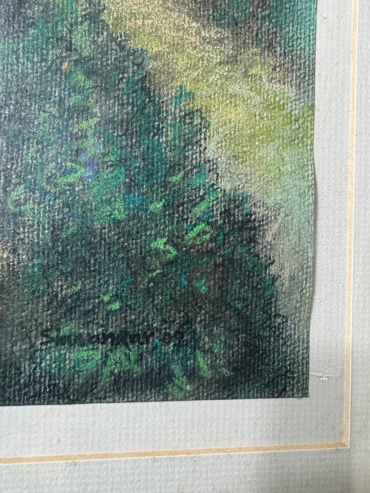 Original Signed Shuvankar Maitra Pastel Landscape Framed Vertical Forest Art