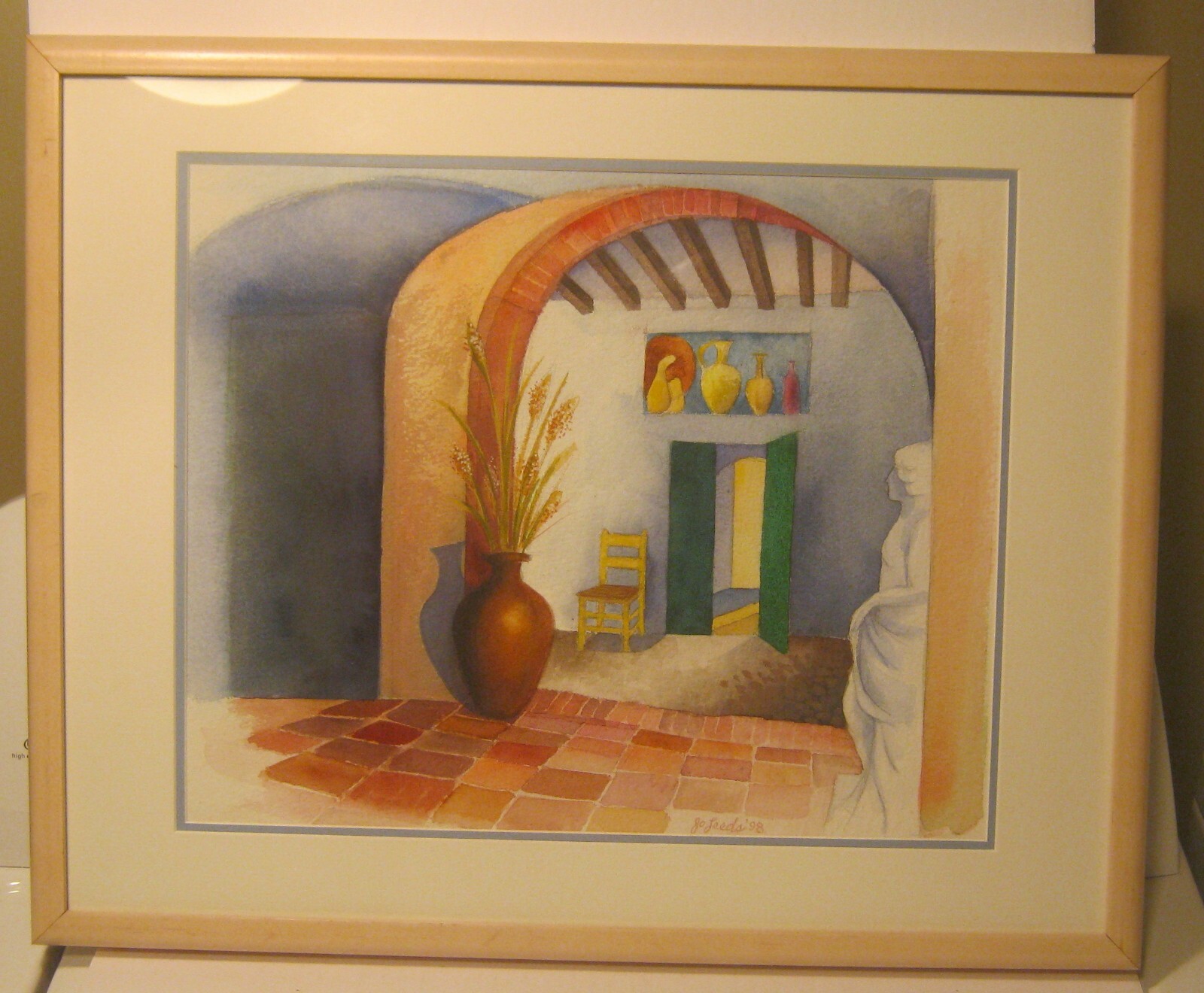 Original Watercolor Painting «Spanish Interior» by JO LEEDS Dated 1998!!