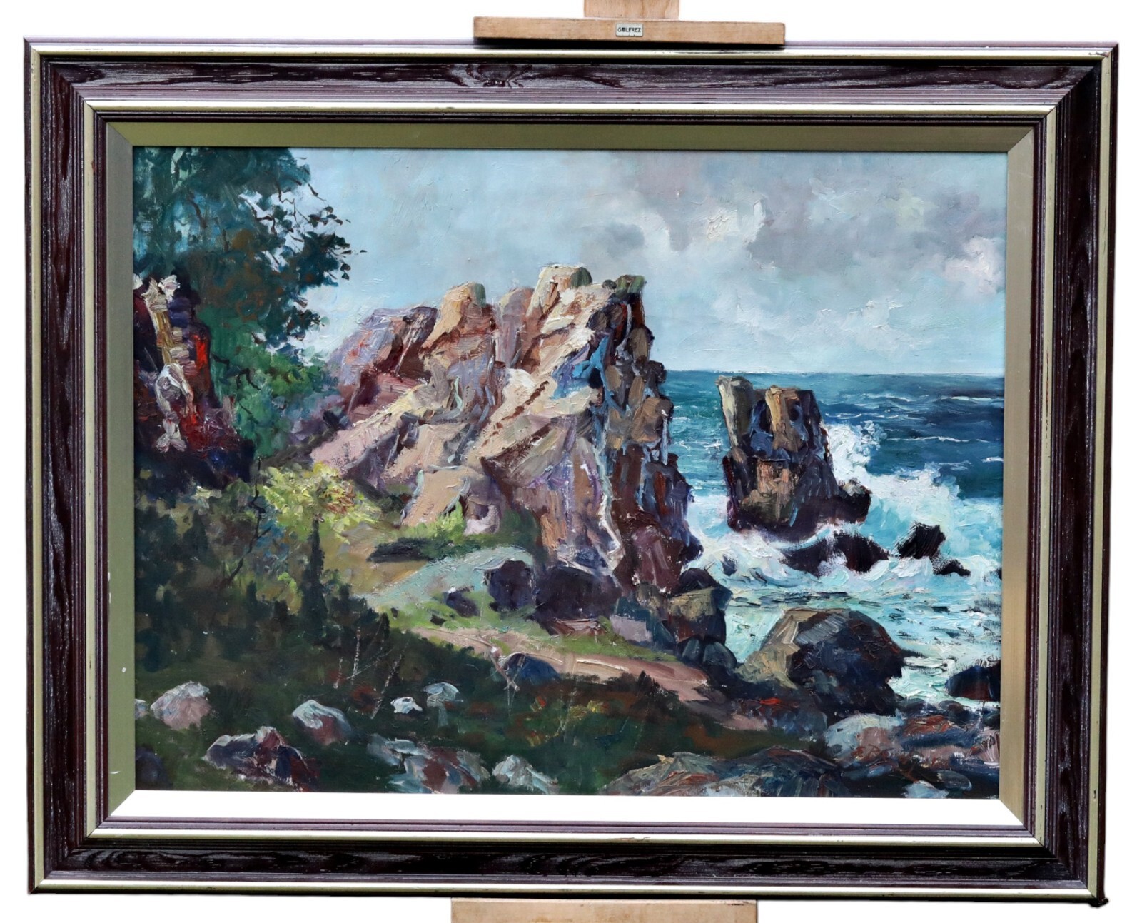 Coastal Seascape With Rocks and Surf Oil Painting on Canvas Framed (OOAK)