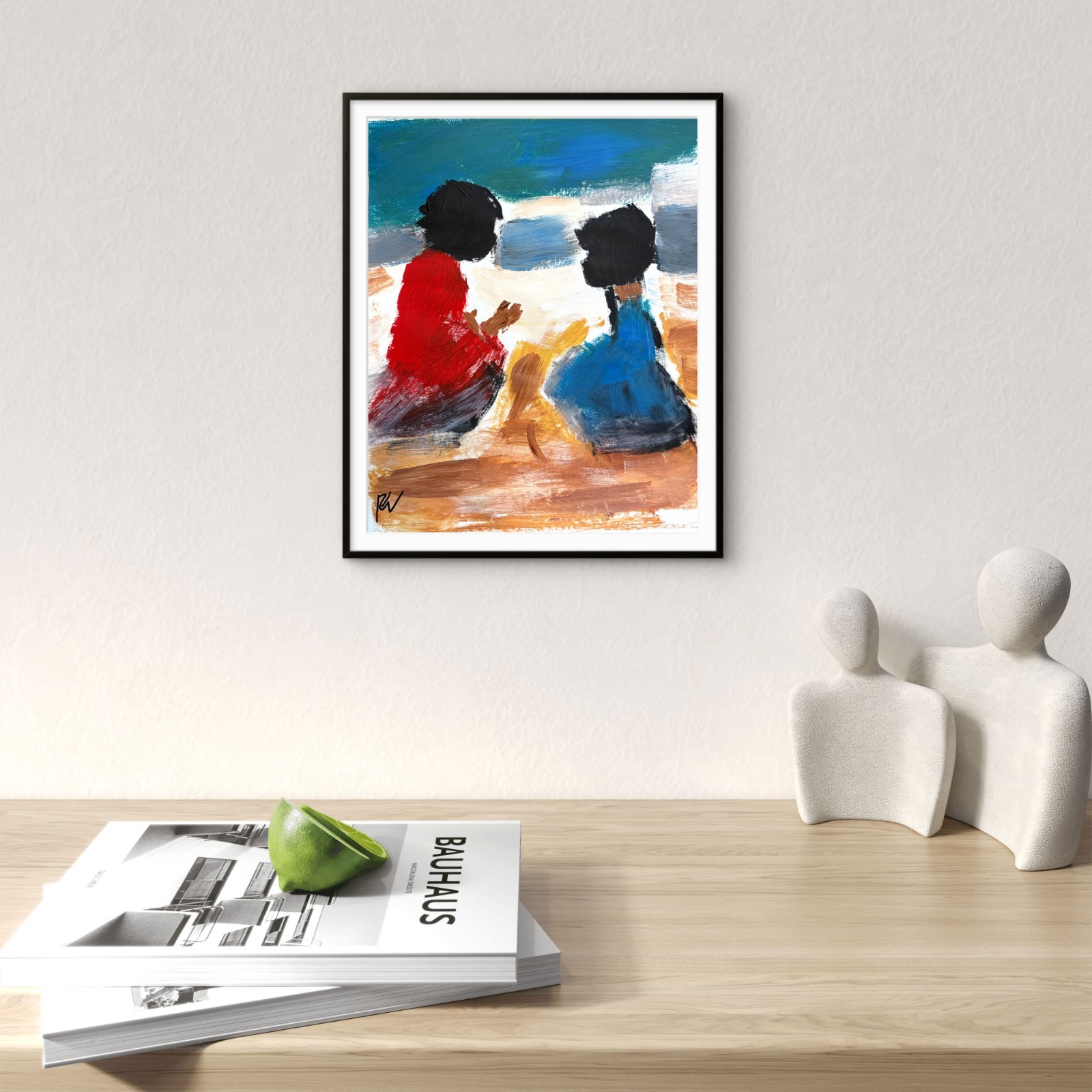 Original 11×14 Expressionist Hand Painted Signed Acrylic Paper Art Kids at Beach