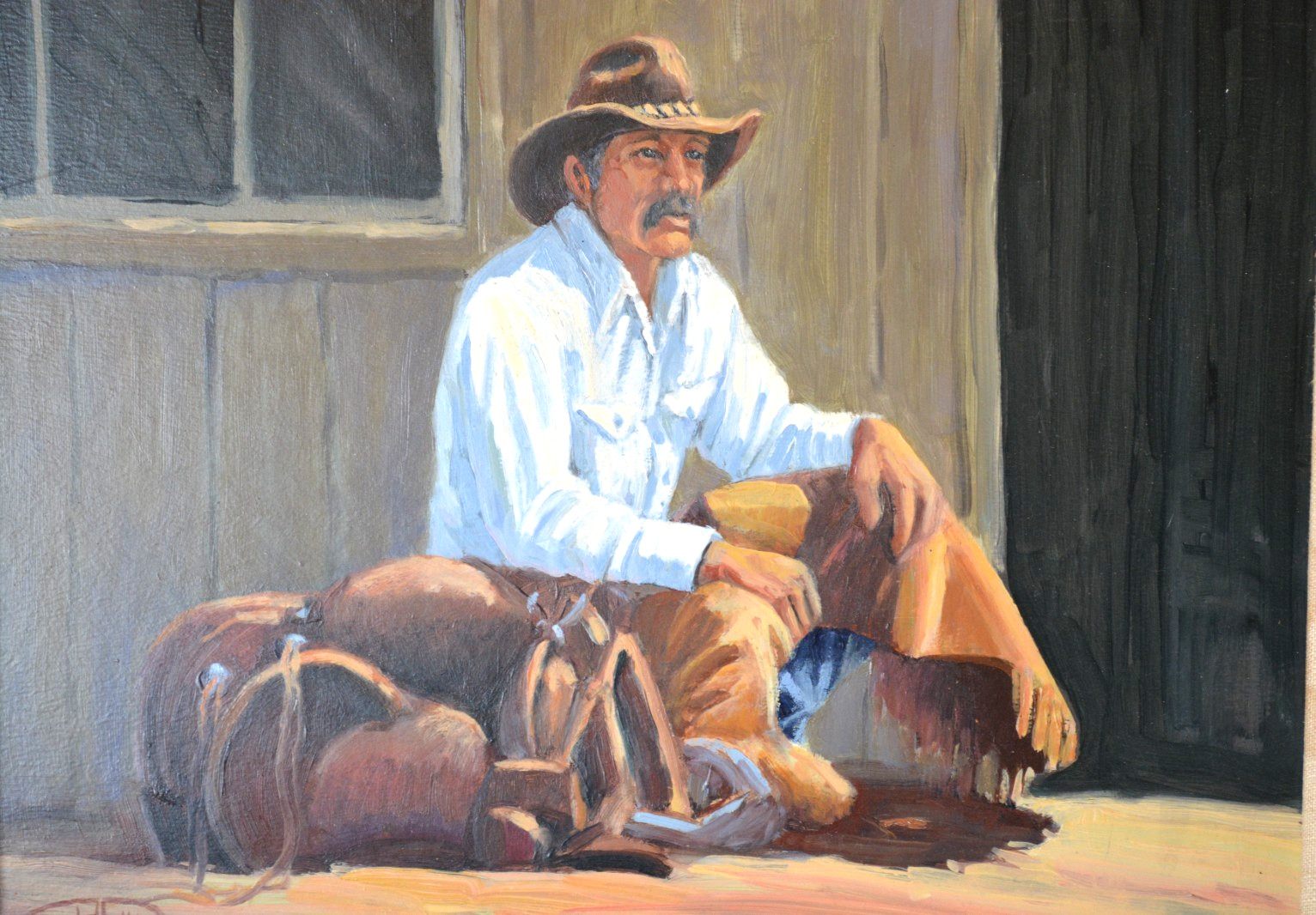 A rodeo cowboy in oil by Texas & New Mexico artist Randy Follis (1939 – 2024)