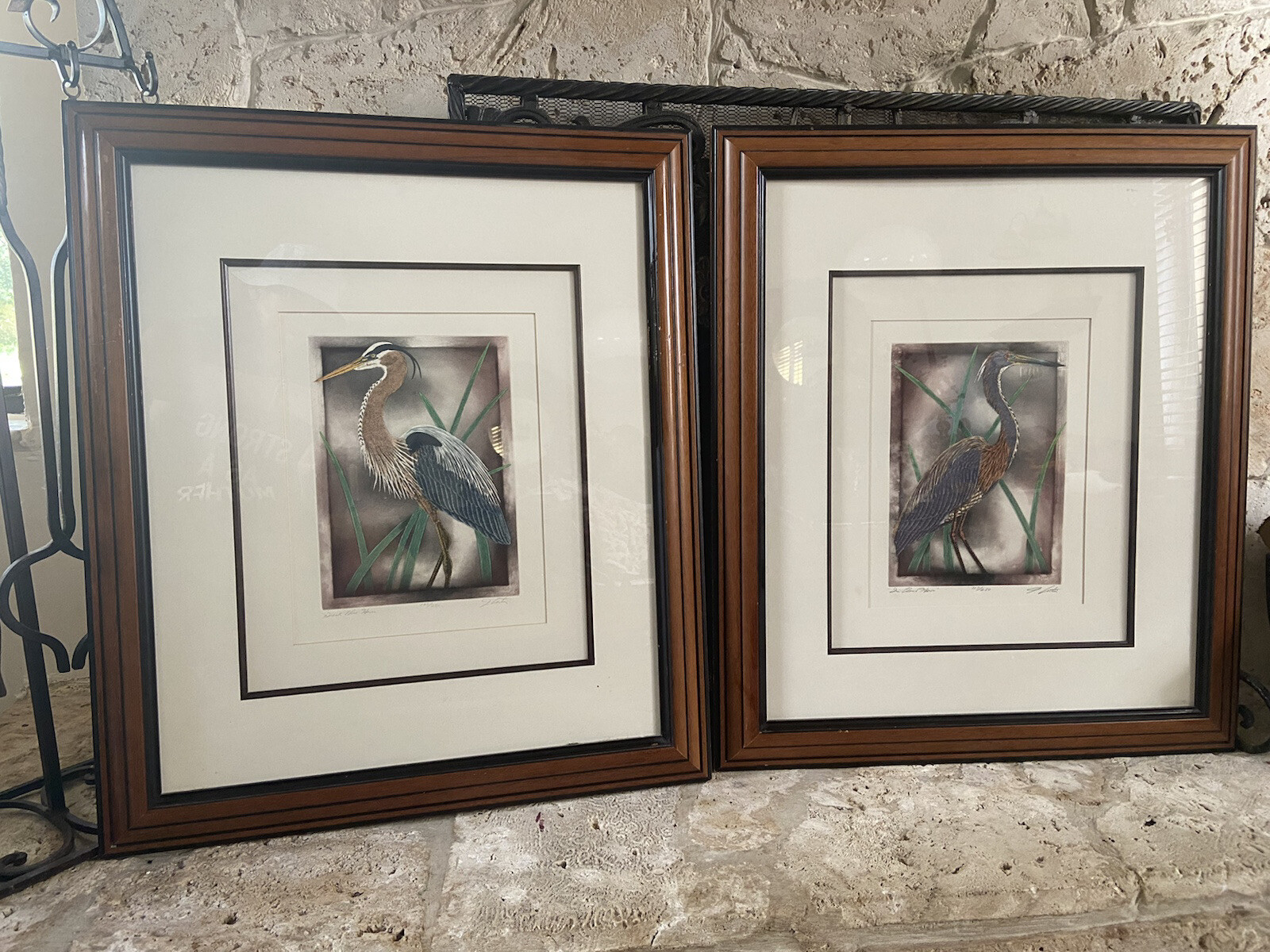 Signed John Costin Etchings Great Blue Heron & Tri Colored Heron Numbered Prints