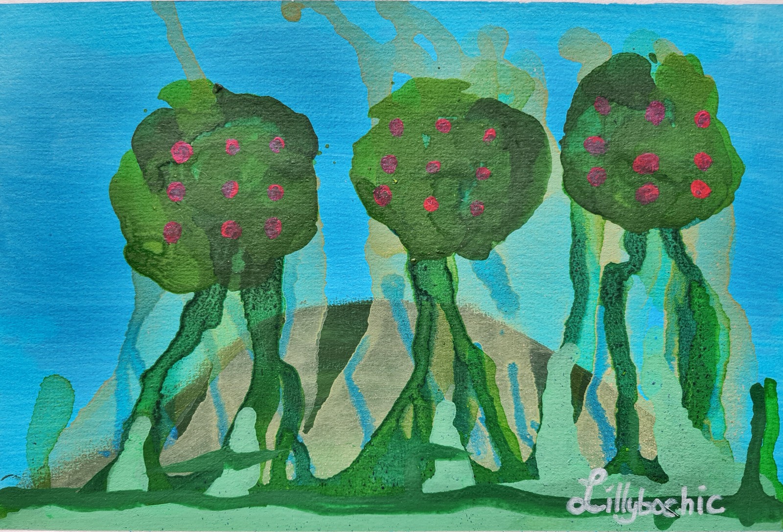 Landscape Painting on watercolour paper Size 9″ x 12″- Hanging Rosebush